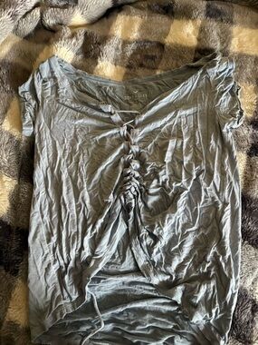 Women's Gray Front-Tie Short Sleeve Top